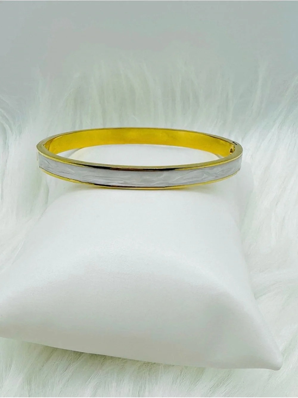 Gold and White Enamel Women's Bangle Bracelet